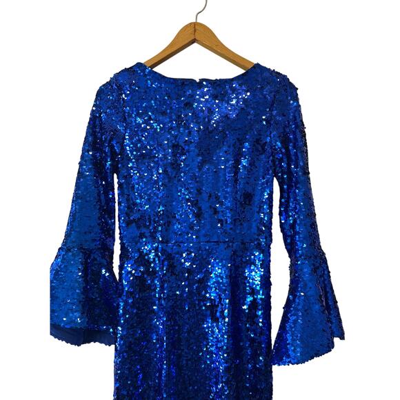 Alice + Olivia Jae Ultramarine Blue Sequin Bell Sleeve Gown Size 6 NWT - Picture 5 of 16